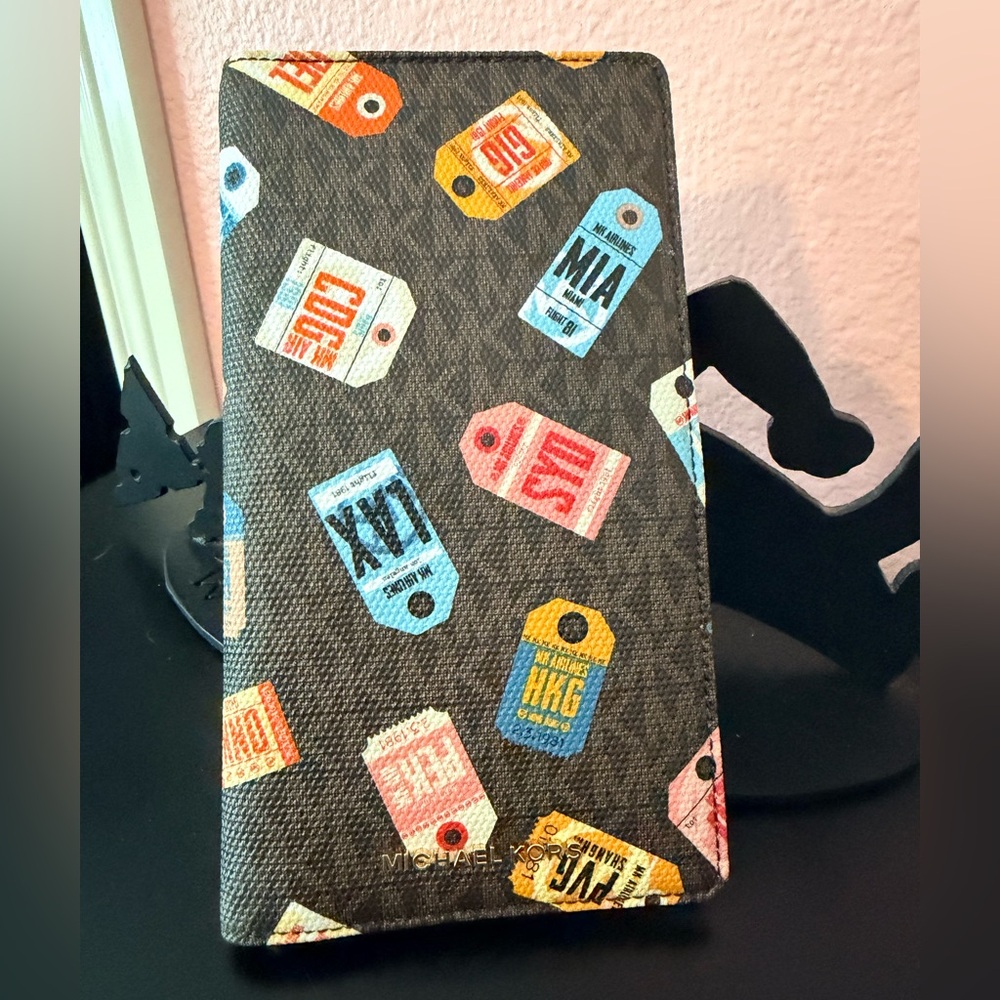 Michael Kors Travel Wallet Case with Multicolor Luggage Tag Print